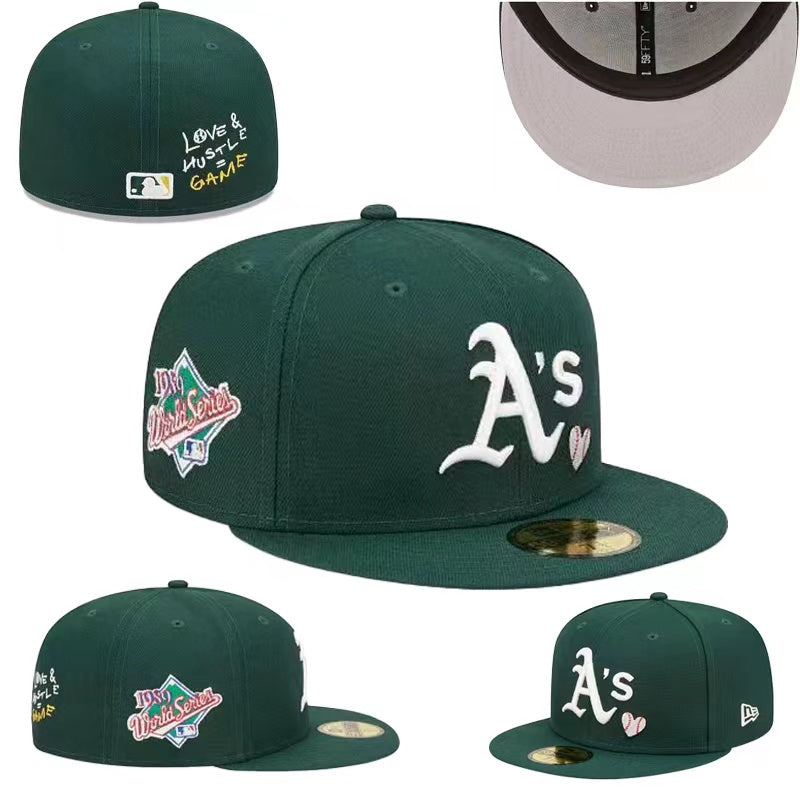 Oakland Athletics Love & Hustle 1989 World Series 59FIFTY Fitted Hat – Green with Heart Embroidery